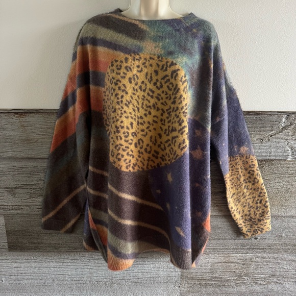 YESNO Oversized Sweater Abstract Animal Print Wool Blend Pullover (XL–2X) (I1) - Picture 1 of 6